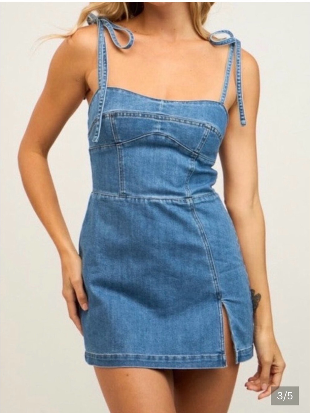 Denim Mini Skort With Tie Straps - Blue